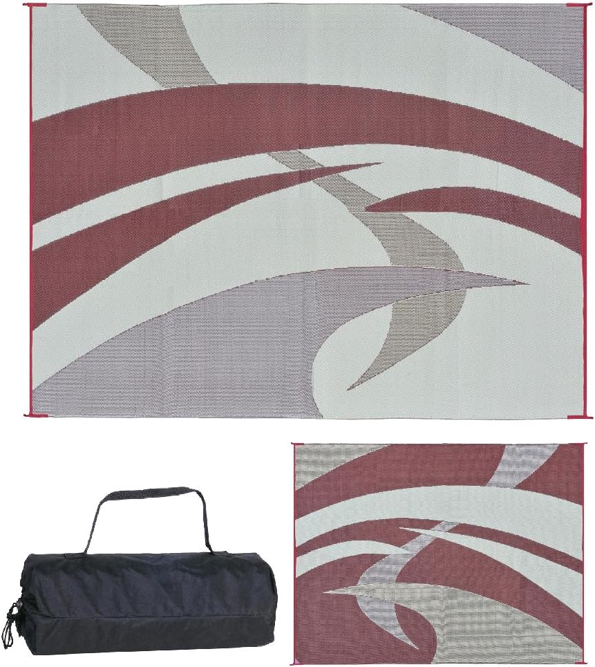 Stylish Camping 159125 9-feet by 12-feet Reversible Mat, Plastic Straw Rug, Large Floor Mat for Outdoors, RV, Patio, Backyard, Picnic, Beach, Camping (Burgundy)
