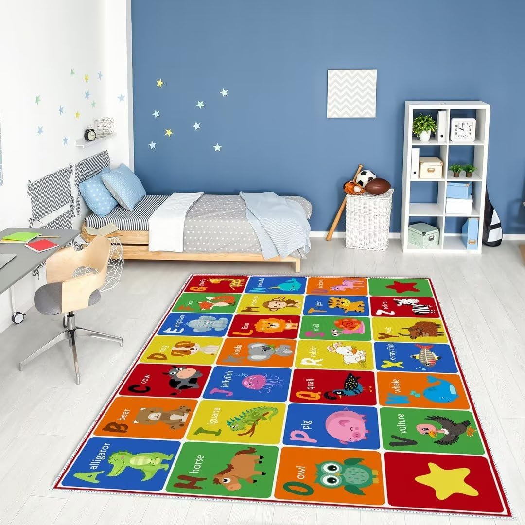 ABC Alphabet Animal Rug, Educational Letter Learning Game Playmat for Kids, Crawl Floor Mat in The Bedroom, Playroom, or Classroom(79x118in)