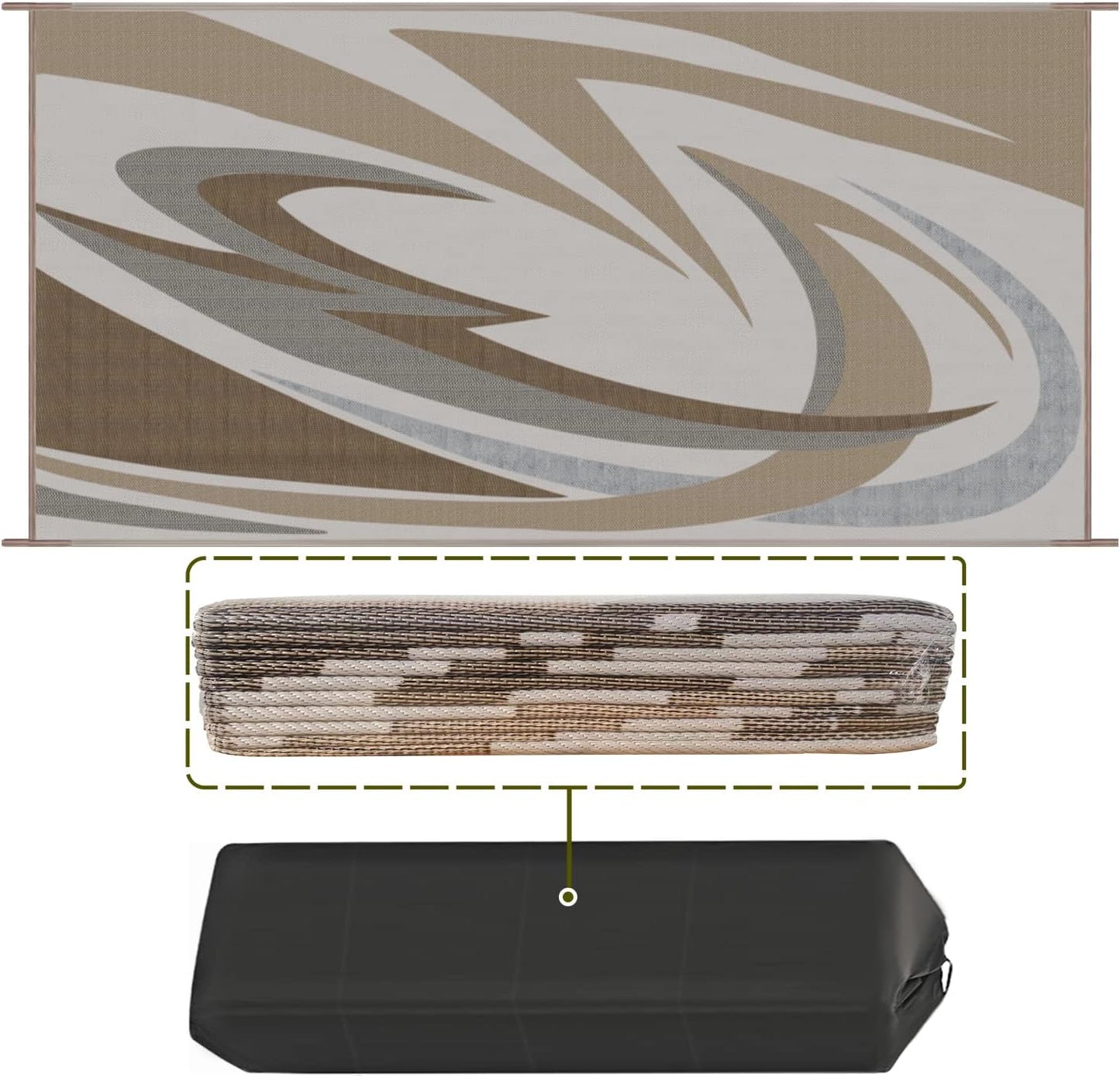 EEZ RV Products 9'x18' GW Heavy Duty Reversible/Durable Outdoor Patio/RVing Mats(9ft x18ft Grey) Come with Large Storage Bag & 6 Sets of Stakes and Washer