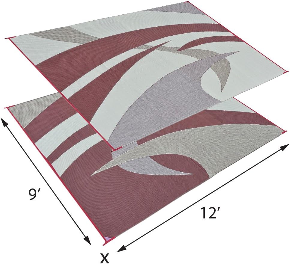 Stylish Camping 159125 9-feet by 12-feet Reversible Mat, Plastic Straw Rug, Large Floor Mat for Outdoors, RV, Patio, Backyard, Picnic, Beach, Camping (Burgundy)