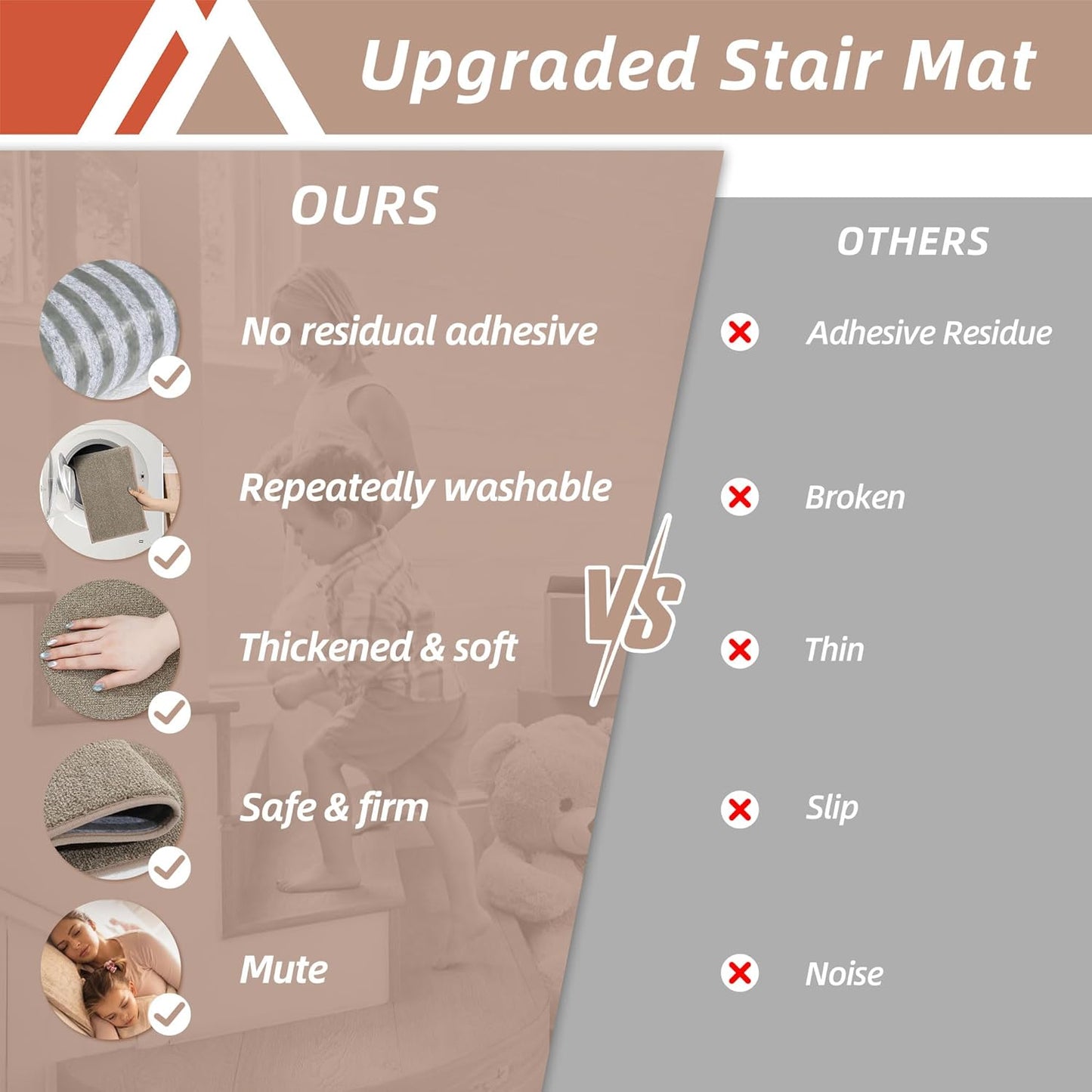 COSY HOMEER Stair Treads Non-Slip Carpet Stair Treads for Wooden Steps, Indoor Stair-Runner Rugs for Kids Elders & Pets 28"x9" (15Pc, Beige)