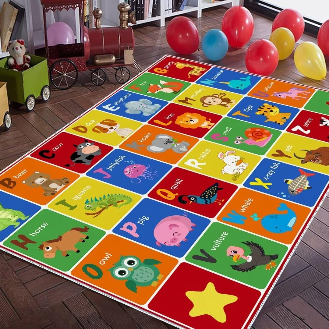 ABC Alphabet Animal Rug, Educational Letter Learning Game Playmat for Kids, Crawl Floor Mat in The Bedroom, Playroom, or Classroom(79x118in)