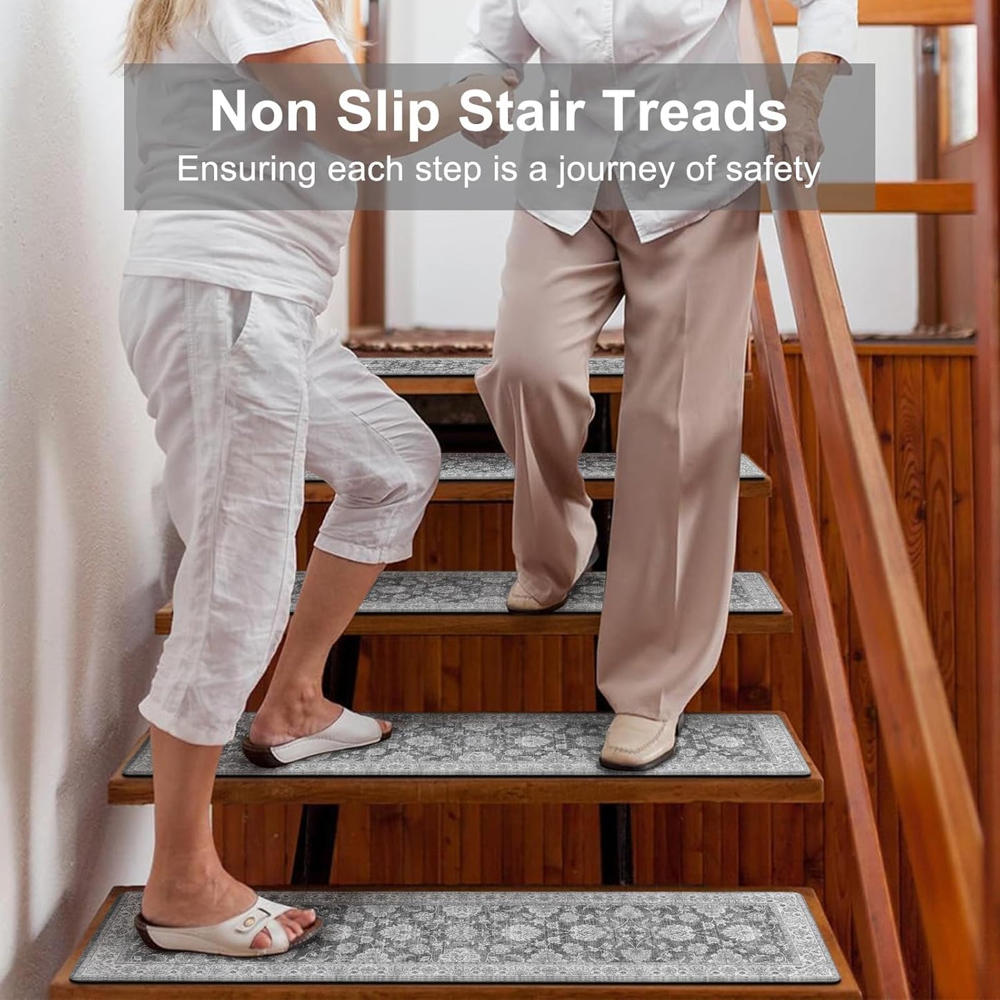 OJIA Extra Non-Slip Stair Treads for Wooden Steps 15PCS, 30"X8" Rubber Indoor Stair Runner Slip Resistant Stair Rugs Safety Mats for Dogs, Kids & Elders, Stairway Grip Step Treads, Gray