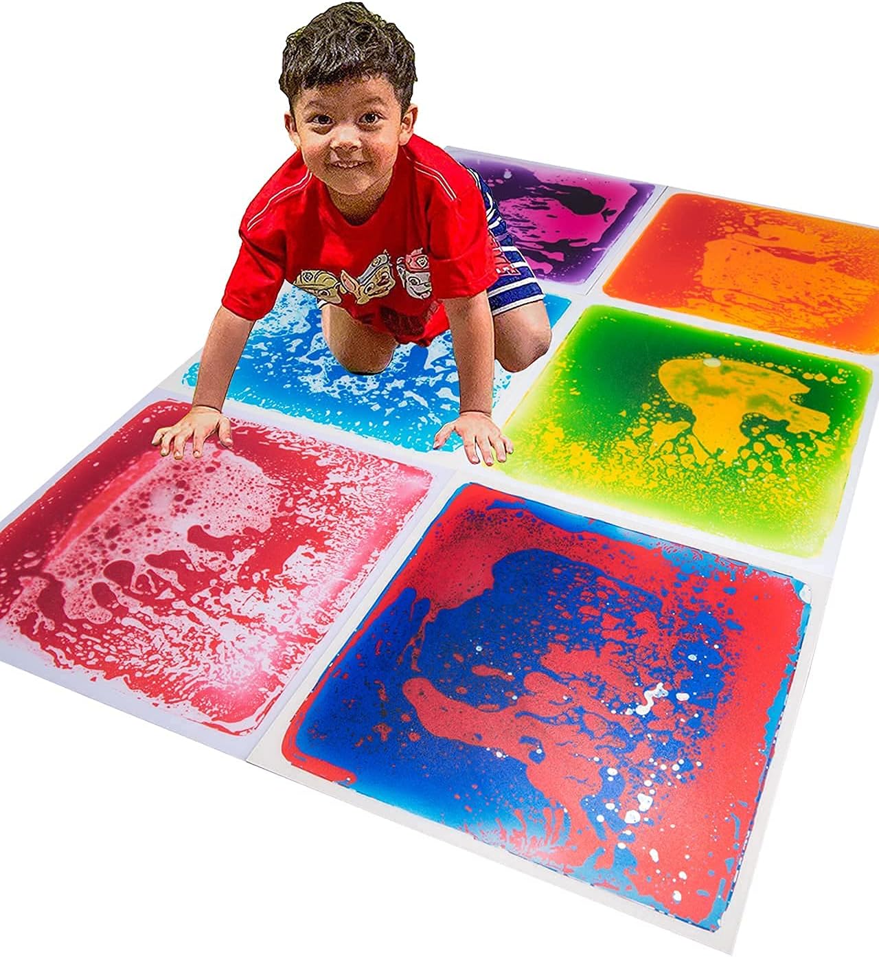 Art3d 10-Tile Sensory Room Tiles Multi-Color Liquid Encased Floor Playmat Kids Play Floor Tiles, 19.7" Large Tile 27 Sq.Ft