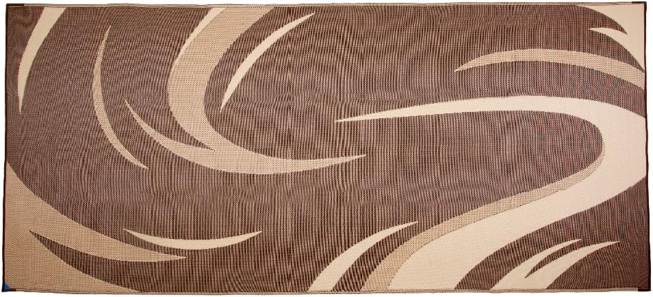 Stylish Camping SD8187 8-Feet x 18-Feet Graphic Swish RV Reversible Patio Mat, Brown/Tan