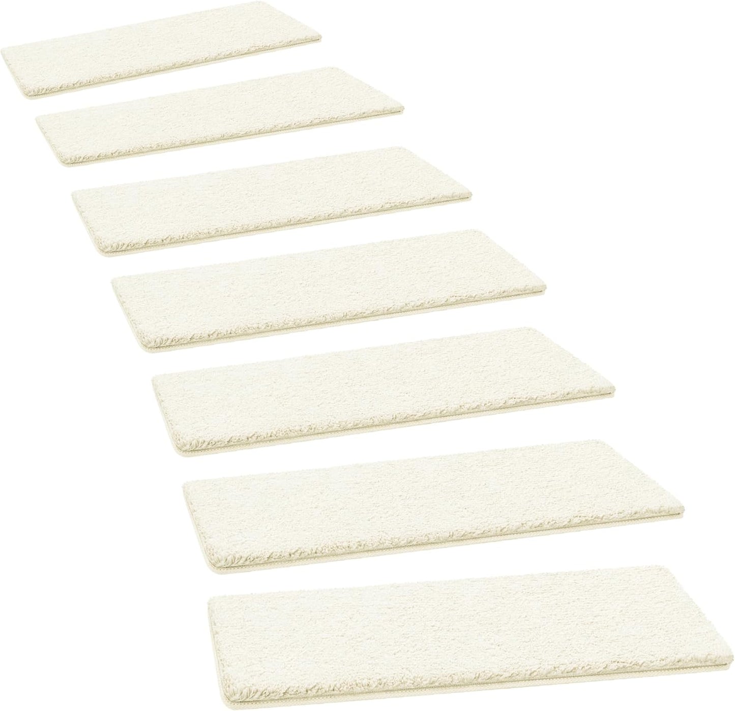 PURE ERA Carpet Stair Treads Ultra Plush 9.5" X 30"Soft Bullnose Indoor Stair Protectors Pet-Friendly Non-Slip Skid Resistant Tape Free Washable Reusable(14 Pieces, Cream Gray)