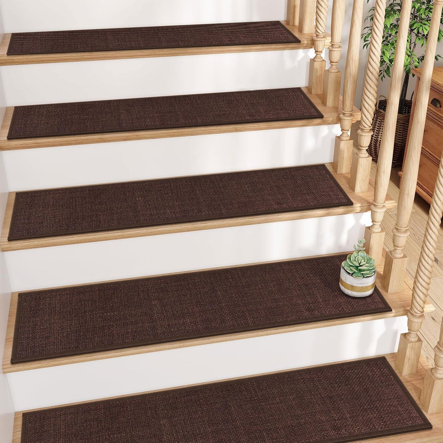 GOYLSER Non Slip Stair Treads for Wooden Steps Indoor, 15pcs Rubber Backed Beige Stair Rugs Pads, Removable Stair Mats for Pet Dog, Elders and Kids