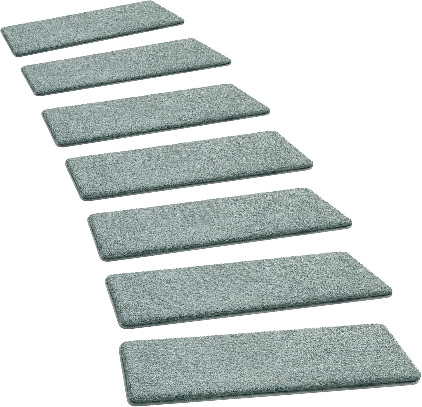 PURE ERA Carpet Stair Treads Ultra Plush 9.5" X 30"Soft Bullnose Indoor Stair Protectors Pet-Friendly Non-Slip Skid Resistant Tape Free Washable Reusable(14 Pieces, Cream Gray)
