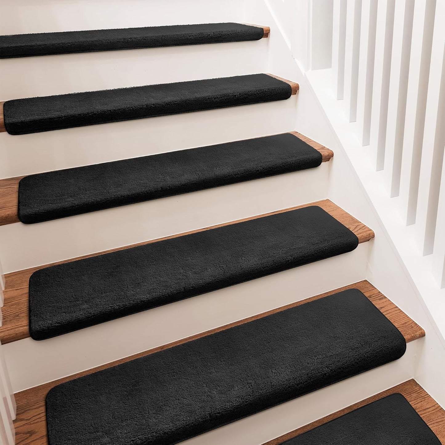 PURE ERA Carpet Stair Treads Ultra Plush 9.5" X 30"Soft Bullnose Indoor Stair Protectors Pet-Friendly Non-Slip Skid Resistant Tape Free Washable Reusable(14 Pieces, Cream Gray)