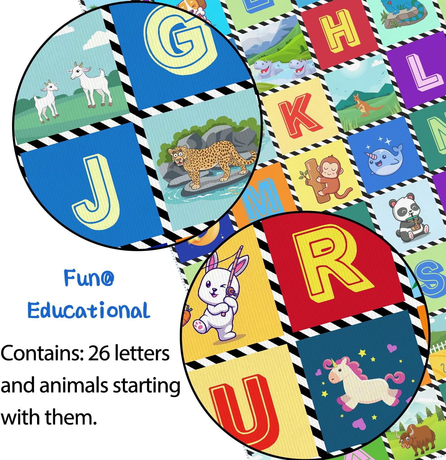 Kids Number Alphabet Game Rug - ABC Educational Area Rug - Fruit Animal Pattern for Kids Room Playroom Bedroom Kindergarten Nursery Soft Non-slip Machine Washable (Alphabet, 12' x 9' (Rectangular))