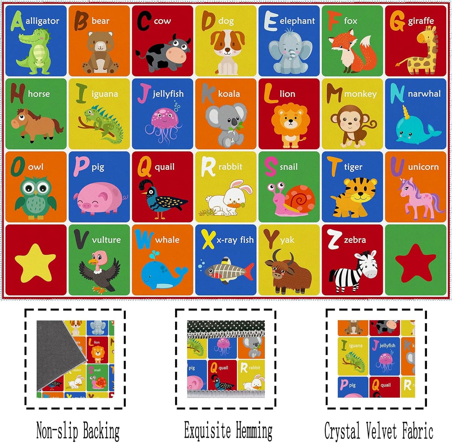 ABC Alphabet Animal Rug, Educational Letter Learning Game Playmat for Kids, Crawl Floor Mat in The Bedroom, Playroom, or Classroom(79x118in)