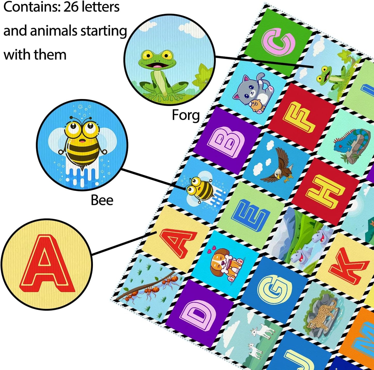 Kids Number Alphabet Game Rug - ABC Educational Area Rug - Fruit Animal Pattern for Kids Room Playroom Bedroom Kindergarten Nursery Soft Non-slip Machine Washable (Alphabet, 12' x 9' (Rectangular))