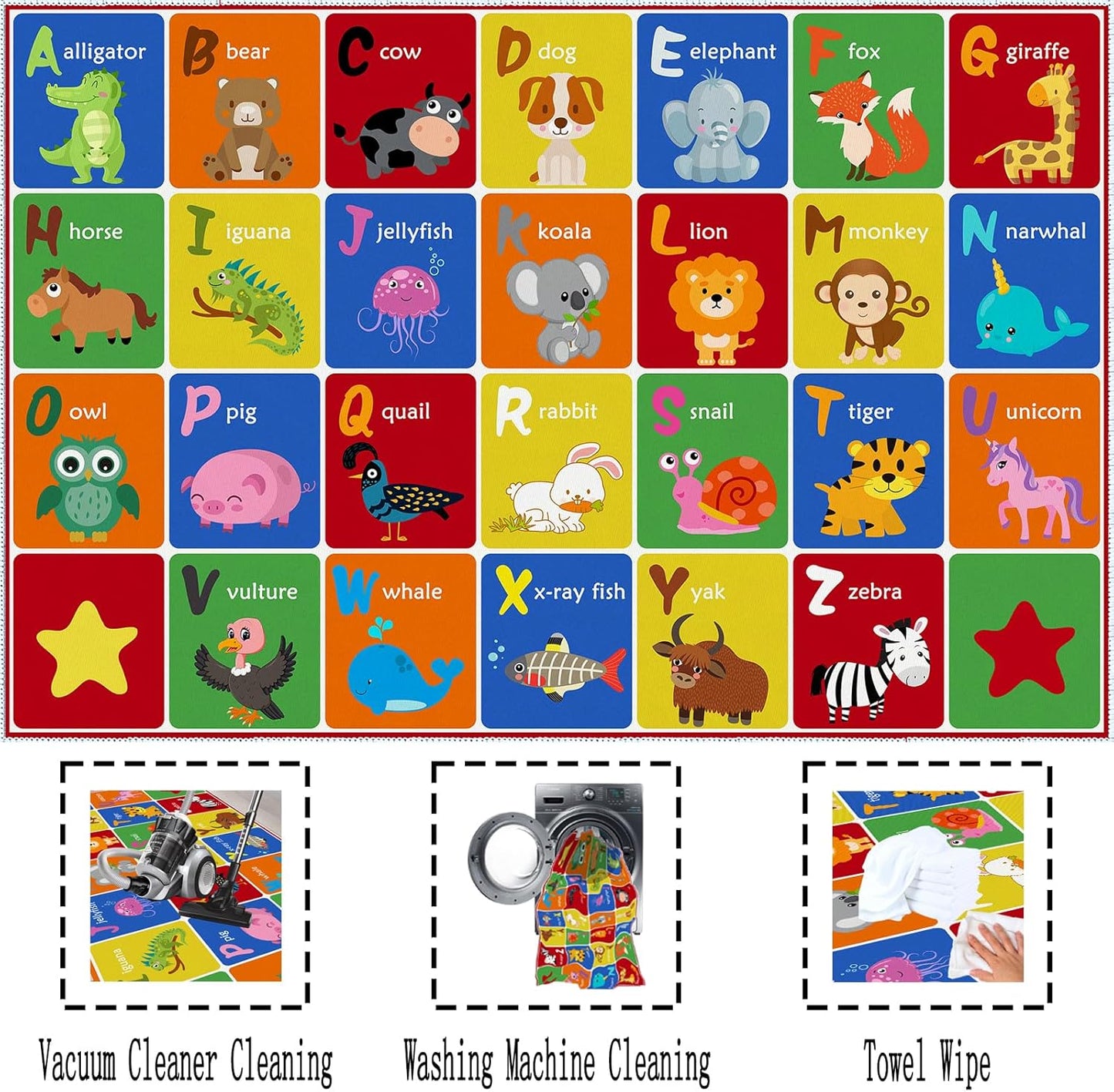 ABC Alphabet Animal Rug, Educational Letter Learning Game Playmat for Kids, Crawl Floor Mat in The Bedroom, Playroom, or Classroom(79x118in)
