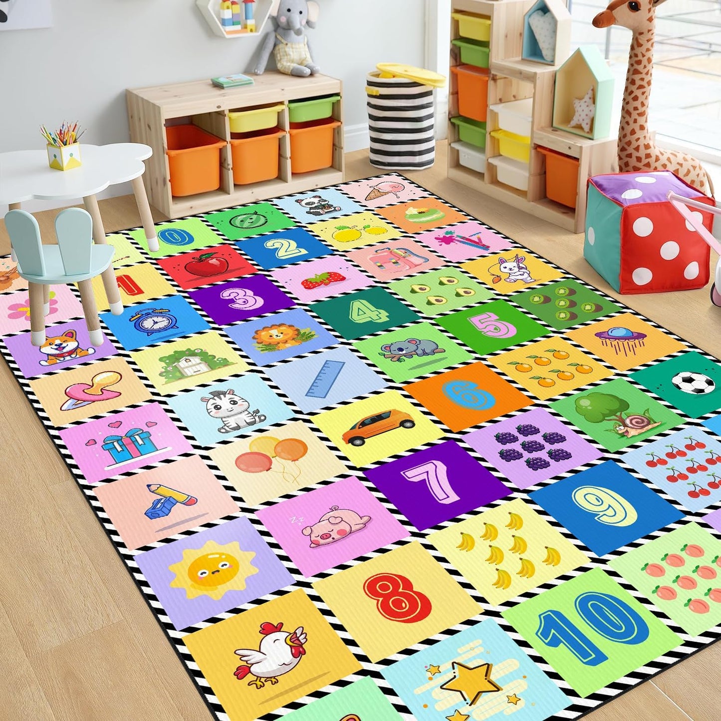 Kids Number Alphabet Game Rug - ABC Educational Area Rug - Fruit Animal Pattern for Kids Room Playroom Bedroom Kindergarten Nursery Soft Non-slip Machine Washable (Alphabet, 12' x 9' (Rectangular))