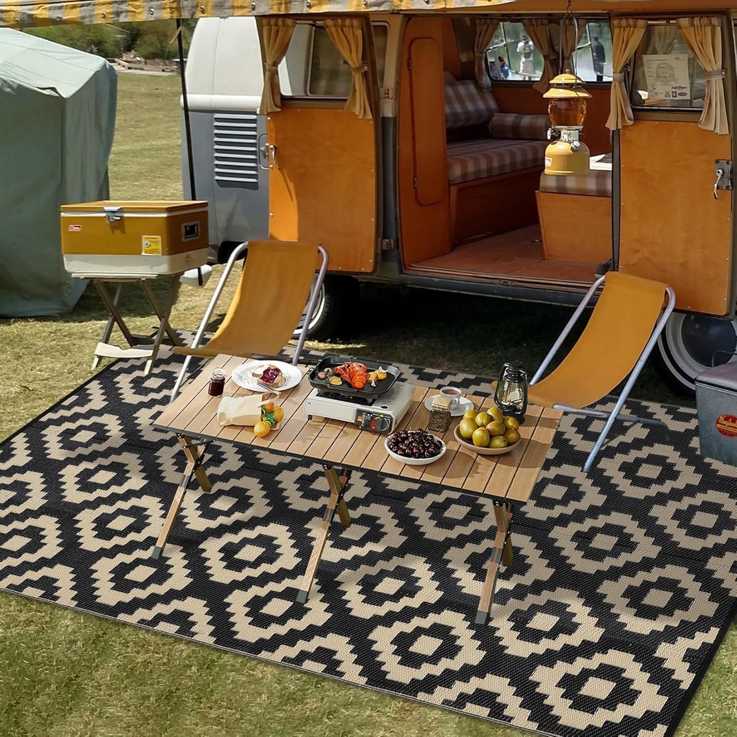 Garvee Outdoor Rug 10'x20' for Patios Clearance, Reversible Outdoor Plastic Straw Waterproof Camping Carpet, Large Area Rugs Patio Mats for Outside RV, Camper, Deck, Porch, Beach, Picnic (Black/Grey)