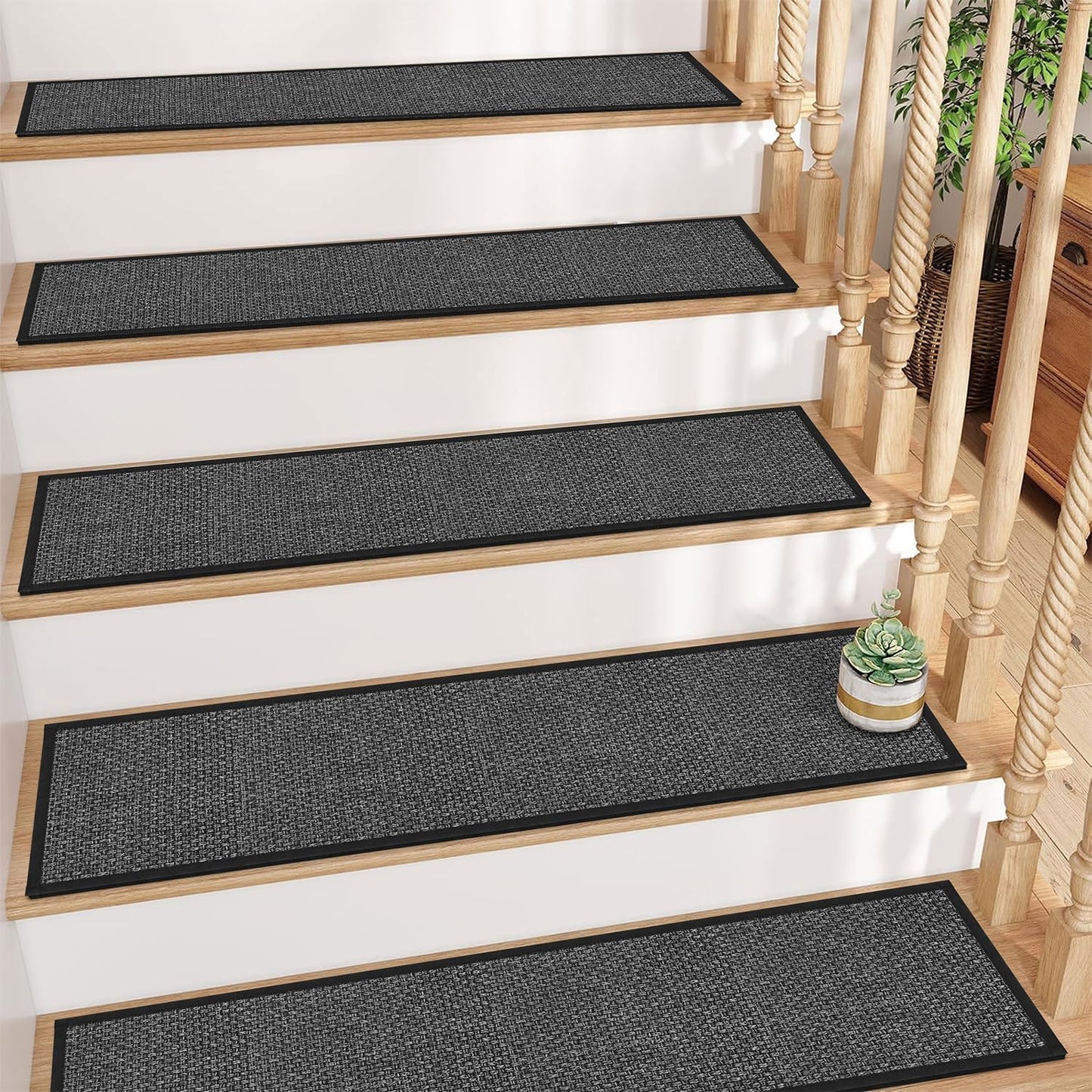 GOYLSER Non Slip Stair Treads for Wooden Steps Indoor, 15pcs Rubber Backed Beige Stair Rugs Pads, Removable Stair Mats for Pet Dog, Elders and Kids