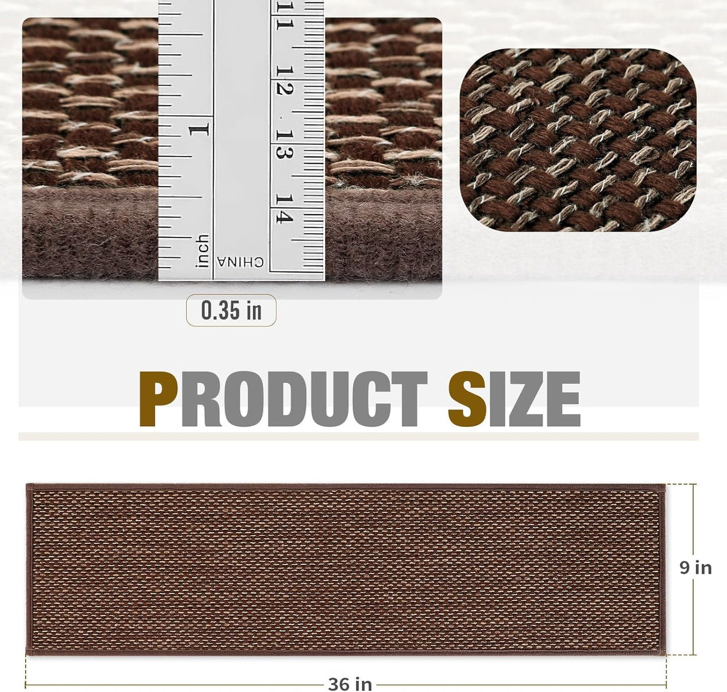 Stair Treads Non Slip for Wooden Steps Indoor 9" x 36" 15 Pack Extra Wide Stairs Tread Carpet Runner, Step Pads with Reusable Adhesive for Dogs Kids Elders, Machine Washable, Brown