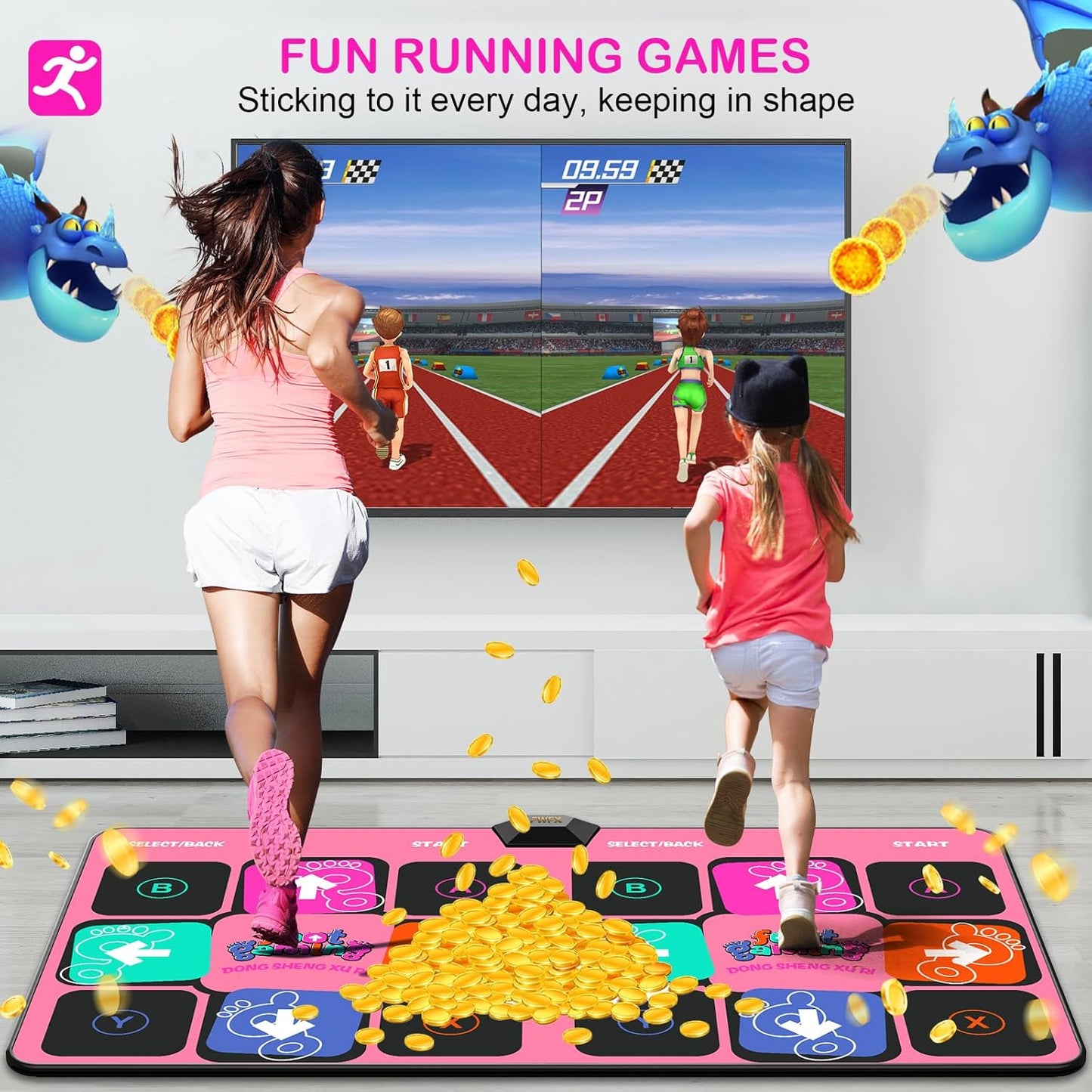 FWFX Dance Mat for Adults and Kids, Double User Wireless Dance Pad Game for TV, Plug and Play Electronic Dance Mats with Smart Camera, Exercise Dancing Mat for Family Games, Xmas Birthday Gifts Ideas