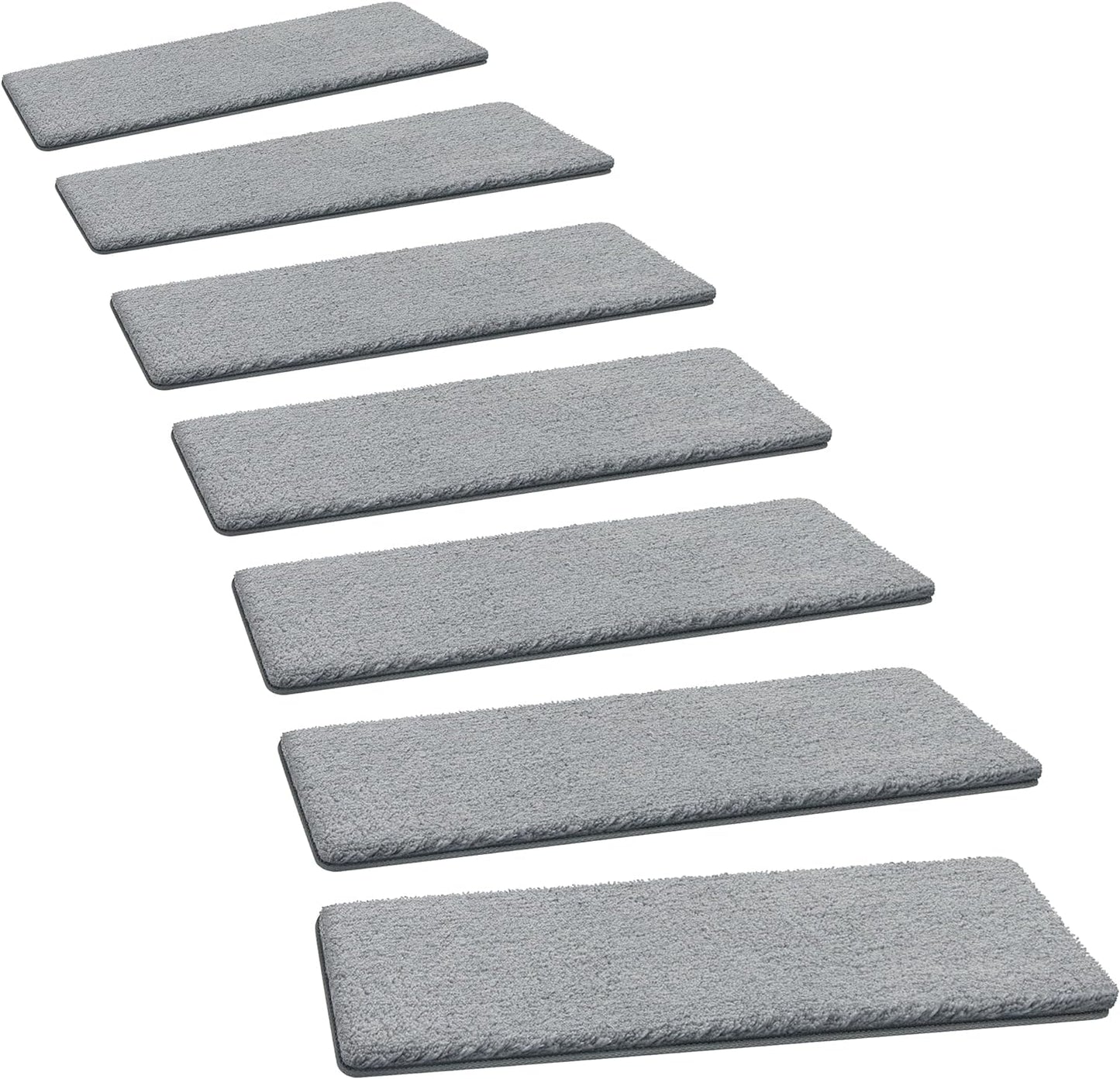 PURE ERA Carpet Stair Treads Ultra Plush 9.5" X 30"Soft Bullnose Indoor Stair Protectors Pet-Friendly Non-Slip Skid Resistant Tape Free Washable Reusable(14 Pieces, Cream Gray)