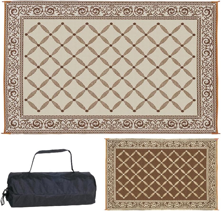 Stylish Camping 119127 9-feet by 12-feet Reversible Mat, Plastic Straw Rug, Large Floor Mat for Outdoors, RV, Patio, Backyard, Picnic, Beach, Camping (Brown/Beige)