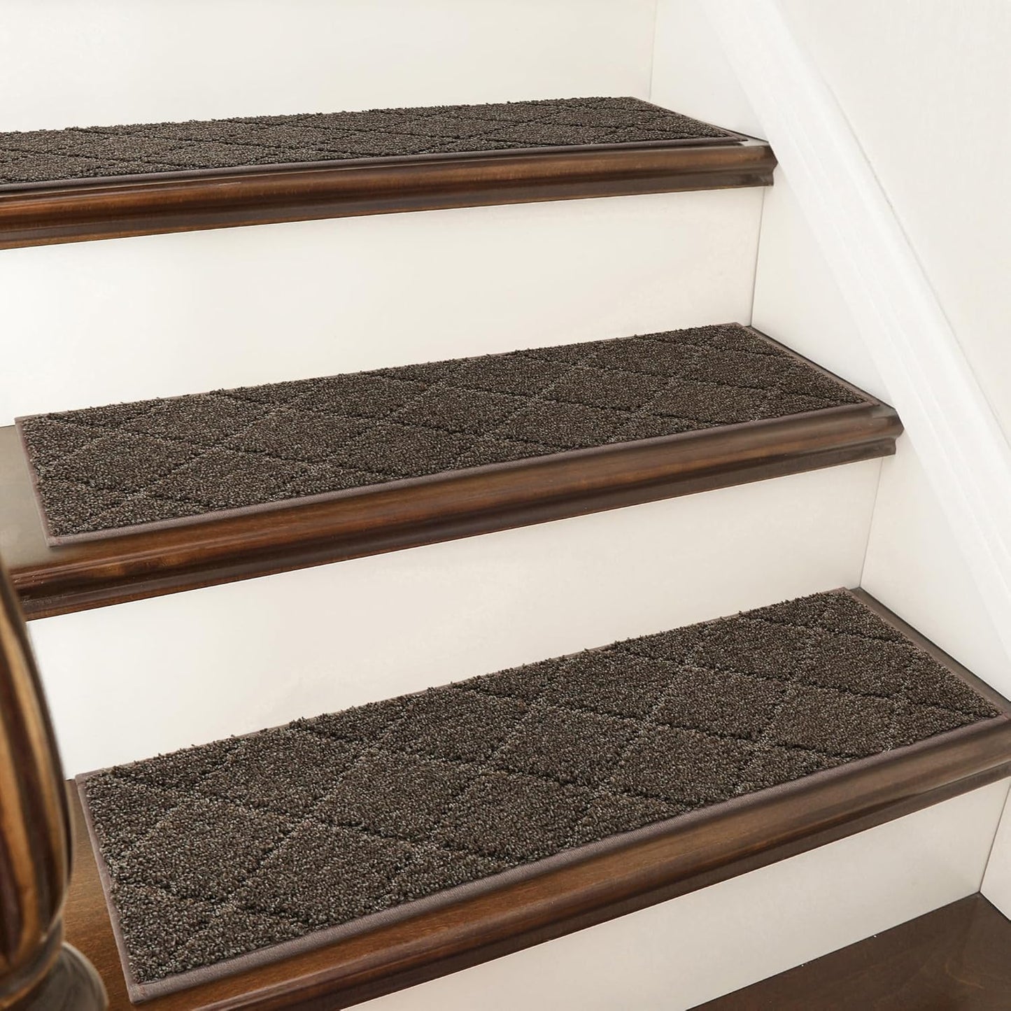COSY HOMEER Edging Stair Treads Non-Slip Carpet Mat 28inX9in Indoor Stair Runners for Wooden Steps, Edging Stair Rugs for Kids and Dogs, 100% Polyester TPE Backing (15pc, Beige)