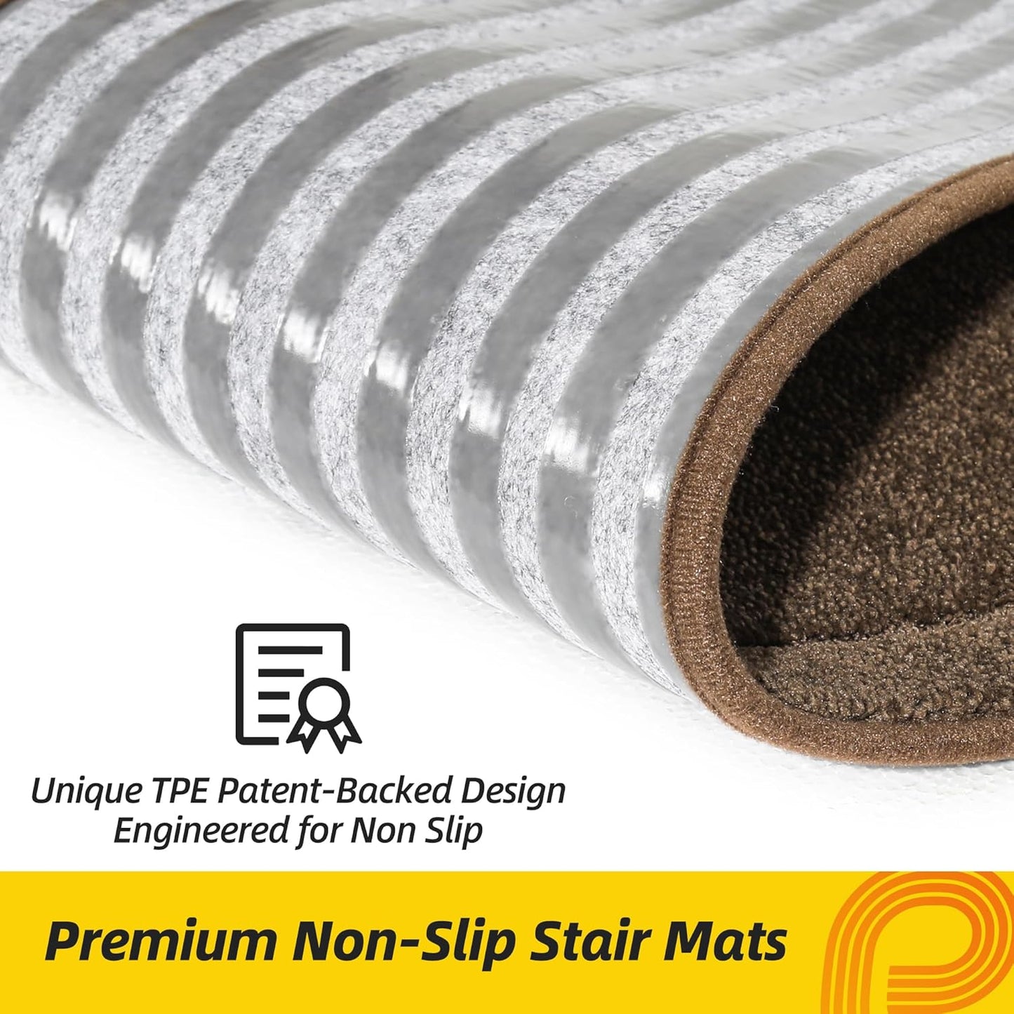 Non-Slip Stair Treads for Wooden Steps Indoor, 15 Pack 8" X 30" Edging Stair Rugs with TPE Backing, 0.4" Thick Carpet Stair Treads for Kids Elders & Pets, 100% Polyester Soft Stair Runners, Brown