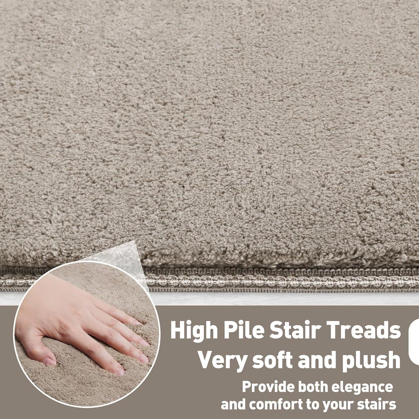 PURE ERA Carpet Stair Treads Ultra Plush 9.5" X 30"Soft Bullnose Indoor Stair Protectors Pet-Friendly Non-Slip Skid Resistant Tape Free Washable Reusable(14 Pieces, Cream Gray)