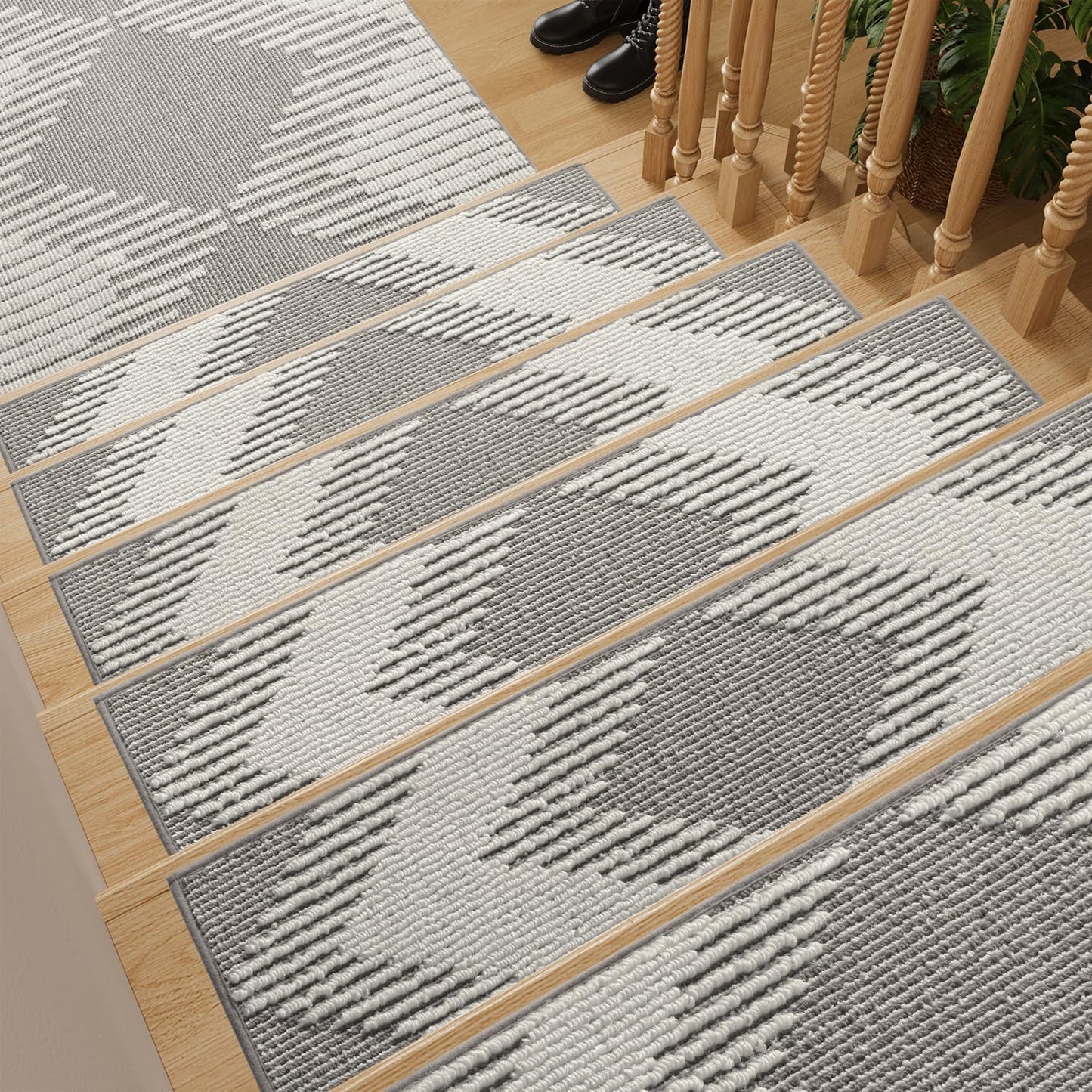 PADOOR 15PC Stair-Treads Non Slip, 3D Peel and Stick Stair Treads for Wooden Steps Indoor, Stair-Carpet Treads Washable Reusable Adhesive Stair-Runner Rugs for Kids and Dogs 8"x30" Brown