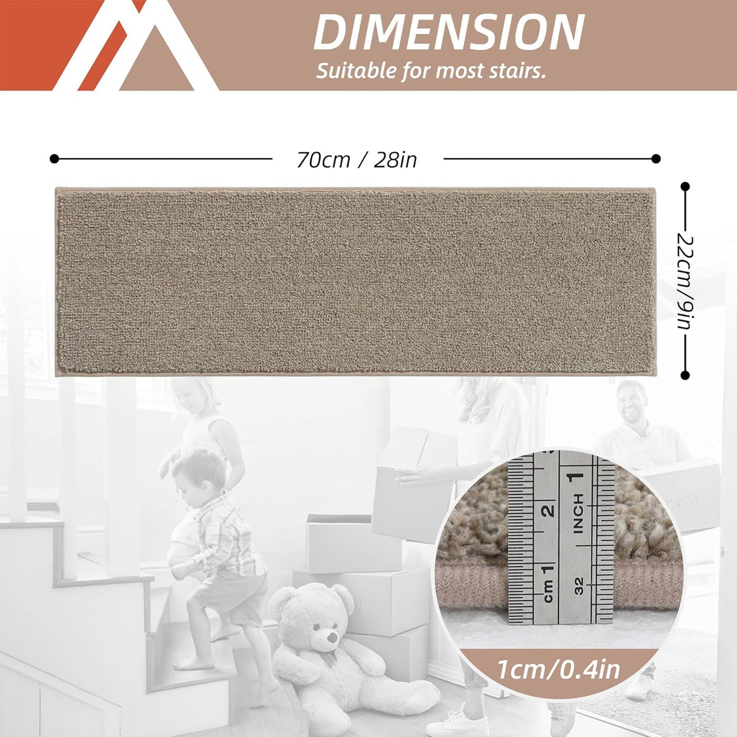 COSY HOMEER Stair Treads Non-Slip Carpet Stair Treads for Wooden Steps, Indoor Stair-Runner Rugs for Kids Elders & Pets 28"x9" (15Pc, Beige)