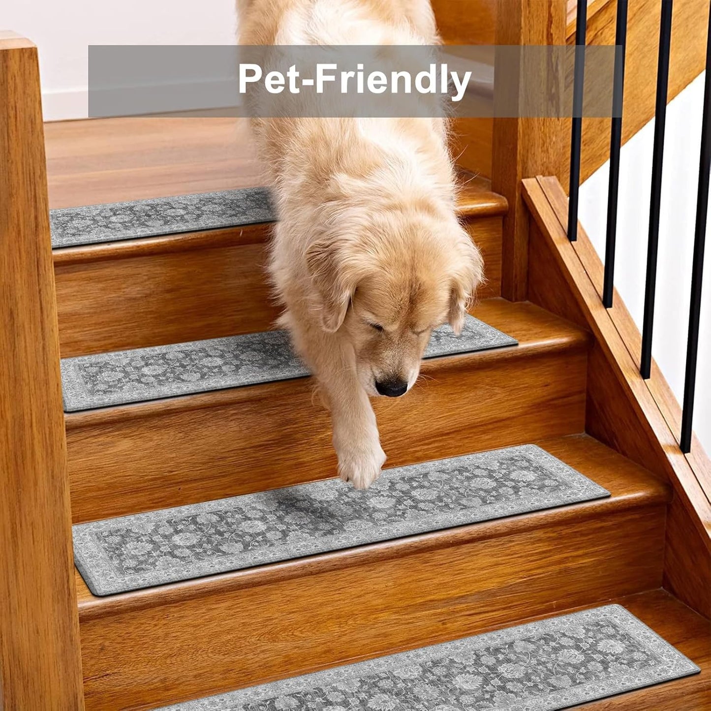OJIA Extra Non-Slip Stair Treads for Wooden Steps 15PCS, 30"X8" Rubber Indoor Stair Runner Slip Resistant Stair Rugs Safety Mats for Dogs, Kids & Elders, Stairway Grip Step Treads, Gray