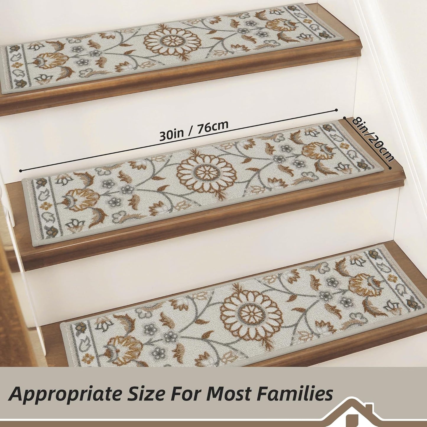 BEQHAUSE Stair Treads for Wooden Steps Non-Slip Machine Washable Carpet Stair Treads 8"X30" Soft Indoor Stair Rug Runner for Kids Elders and Pets, 100% Polyester, TPE Backing, 15pcs, Brown/Grey