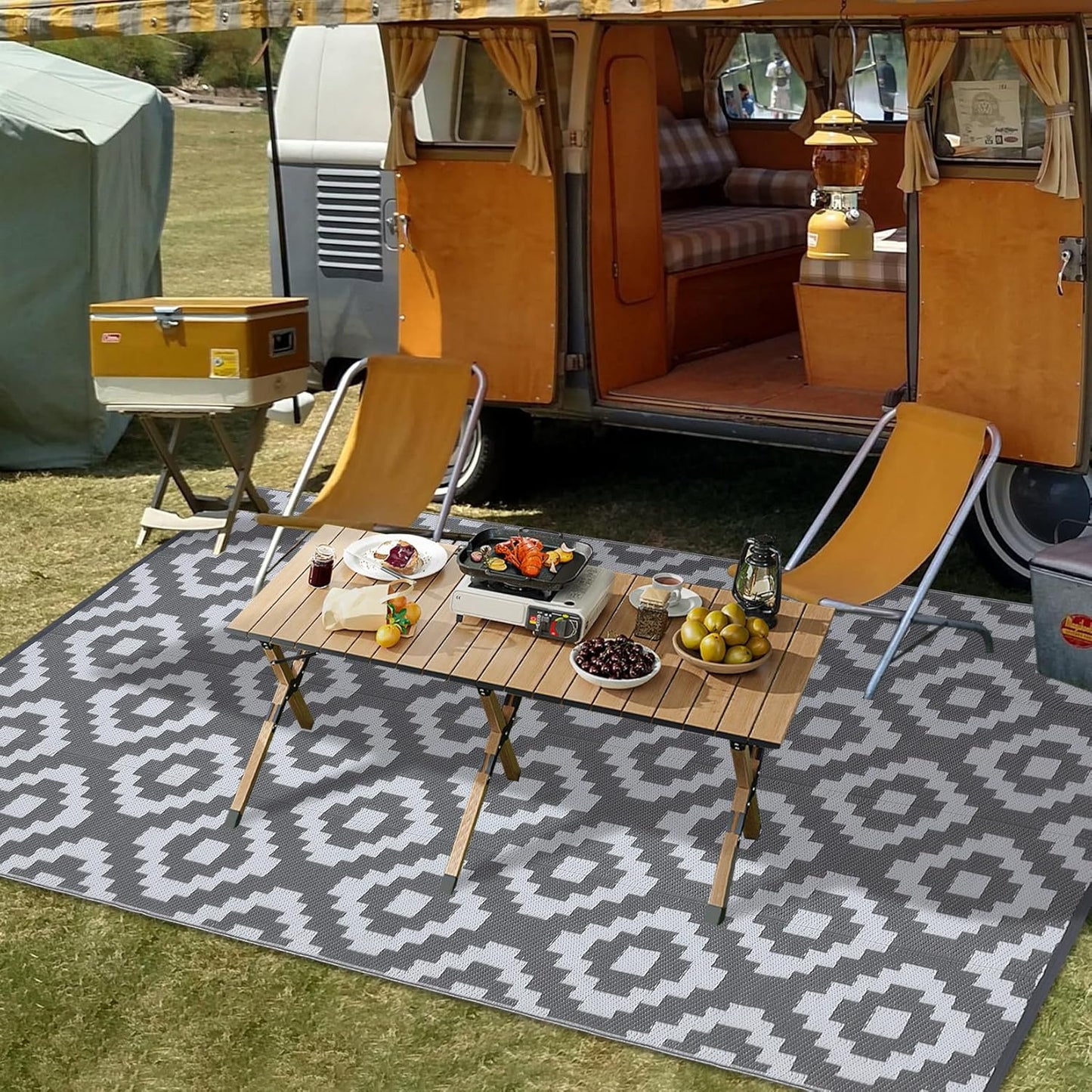 Garvee Outdoor Rug 10'x20' for Patios Clearance, Reversible Outdoor Plastic Straw Waterproof Camping Carpet, Large Area Rugs Patio Mats for Outside RV, Camper, Deck, Porch, Beach, Picnic (Black/Grey)