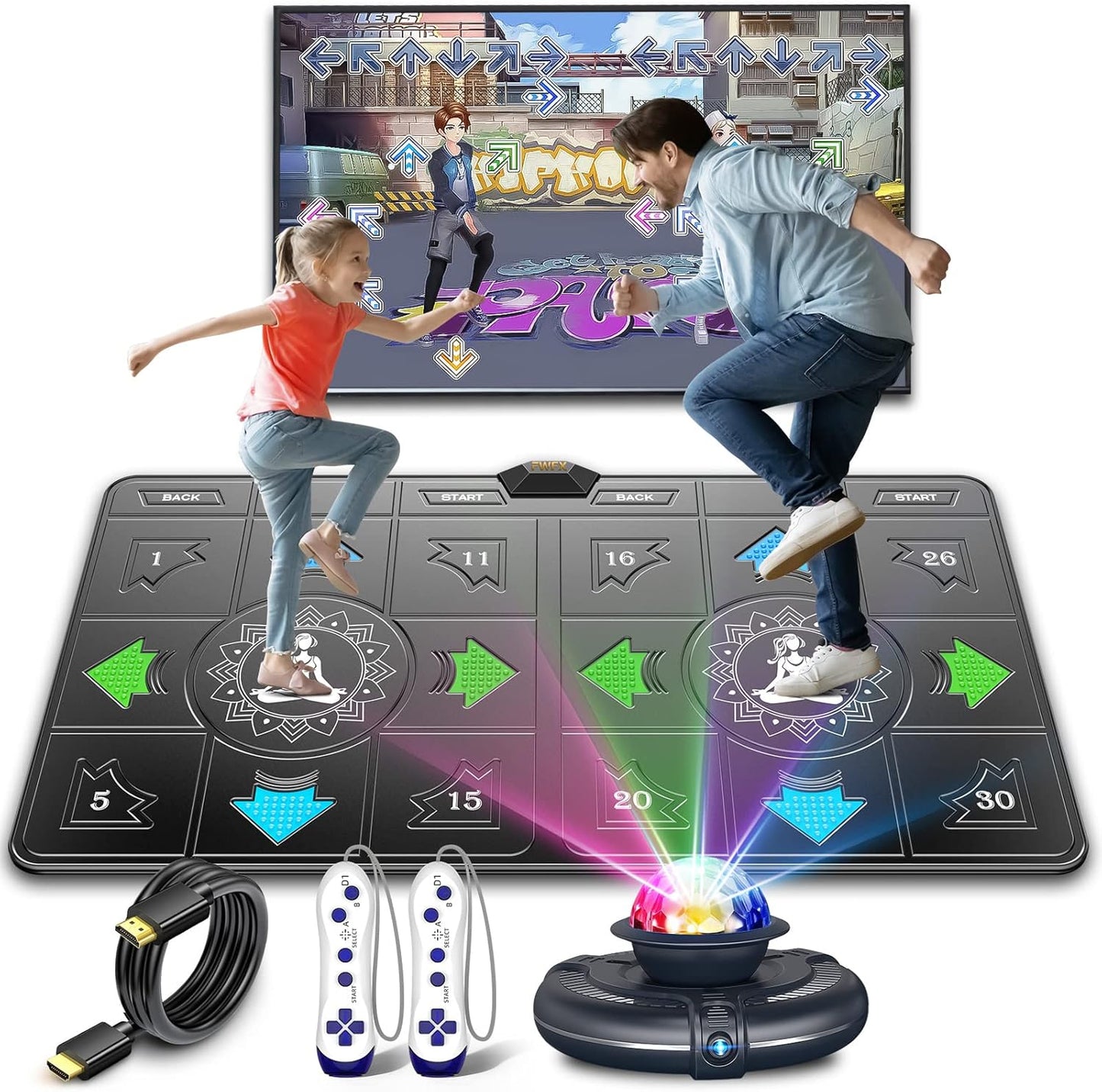 FWFX Electronic Dance Mats - Exercise Dance Pad Game for TV, Double Dancing Game for Kids and Adults, Wireless Musical Dancing Mat, Xmas Birthday Toys Gifts for 5 6 7 8 9 10 11 12 Year Old Girls