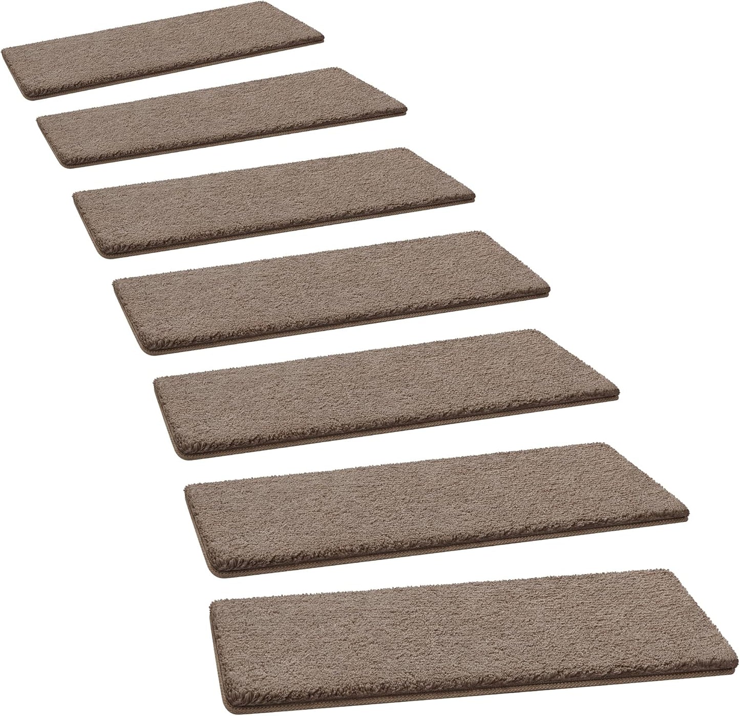 PURE ERA Carpet Stair Treads Ultra Plush 9.5" X 30"Soft Bullnose Indoor Stair Protectors Pet-Friendly Non-Slip Skid Resistant Tape Free Washable Reusable(14 Pieces, Cream Gray)
