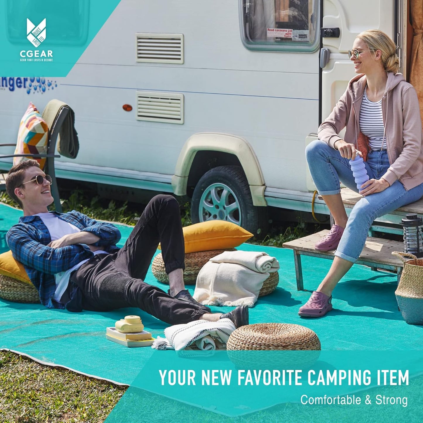 CGEAR RV Camping Mat, Sand Free Outdoor Reversible Rug for Campsite, Backyard, Patio, Deck, and Beach (Orange, 8' x 14')