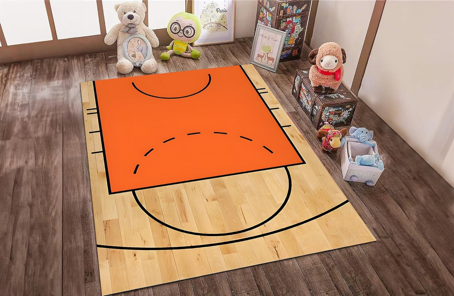 Game Rug, Basketball Court Carpet, Children Play Time, Half Basketball Court,Floor Decor Carpet,SPOR Play Mat,Gift, Washable Rug (70X110inch//180x280Cm)