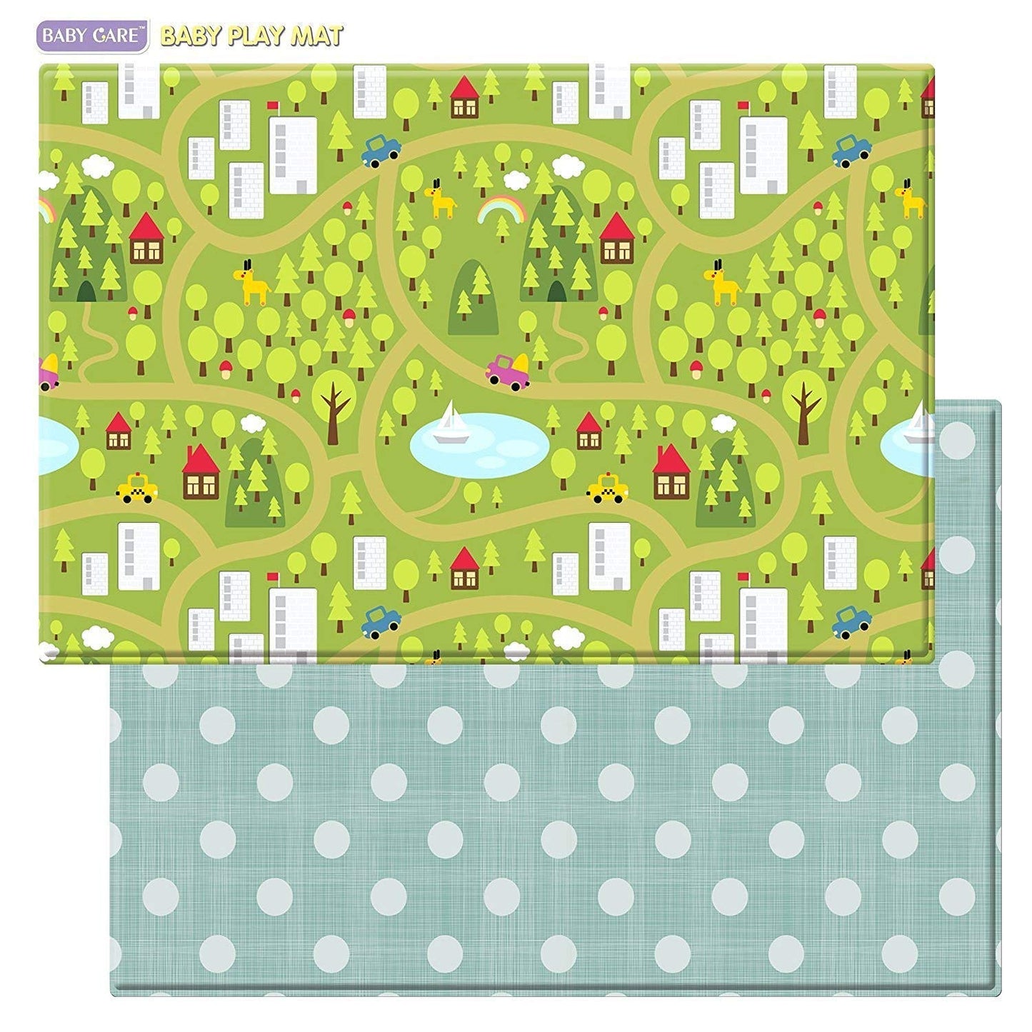 Baby Care Play Mat (Large, Playful - Zoo Town) 82'' x 55'' Original One-Piece Reversible Rollable Waterproof Play Mat for Infants, Babies, Toddler, and Kids