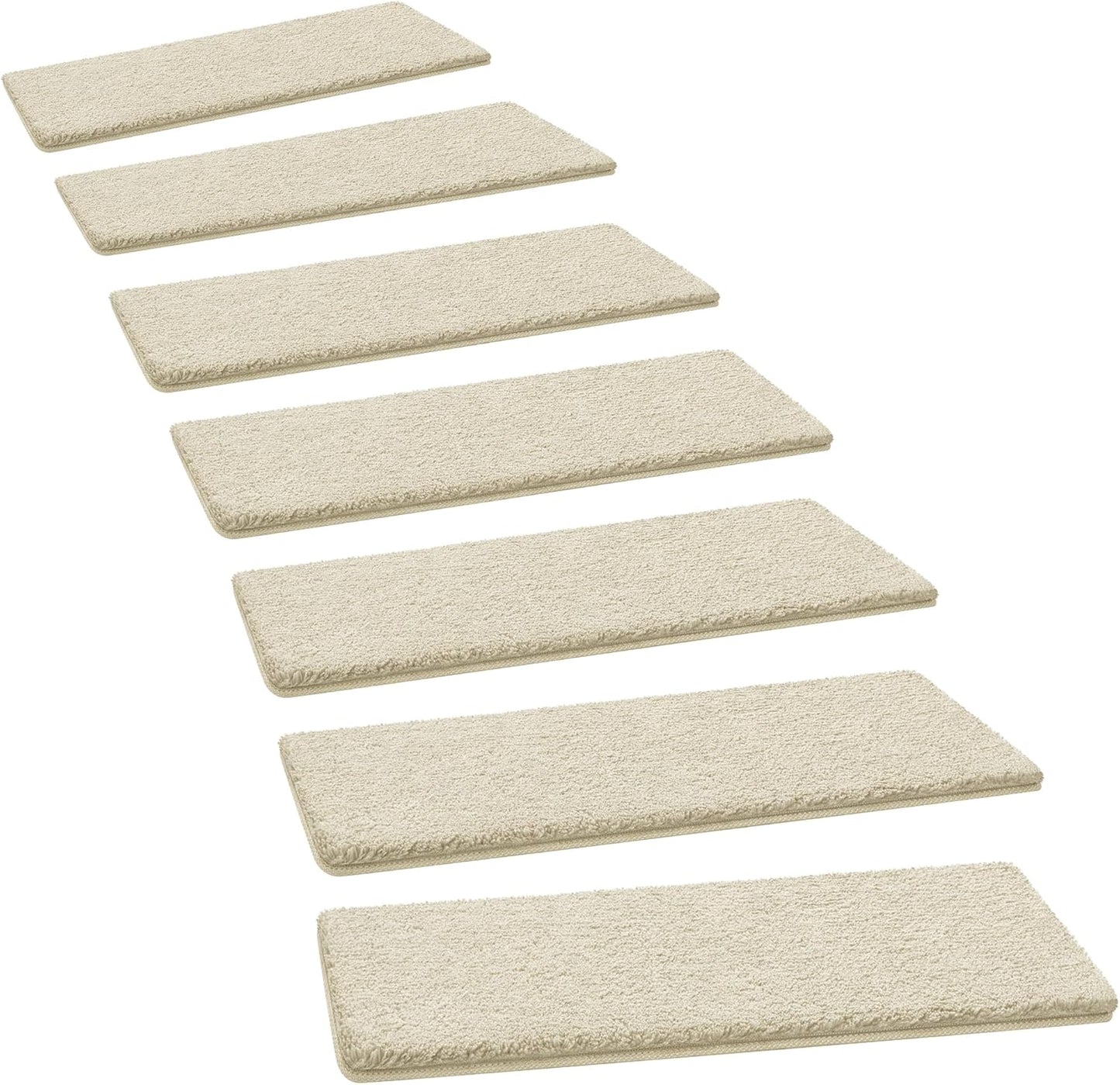PURE ERA Carpet Stair Treads Ultra Plush 9.5" X 30"Soft Bullnose Indoor Stair Protectors Pet-Friendly Non-Slip Skid Resistant Tape Free Washable Reusable(14 Pieces, Cream Gray)