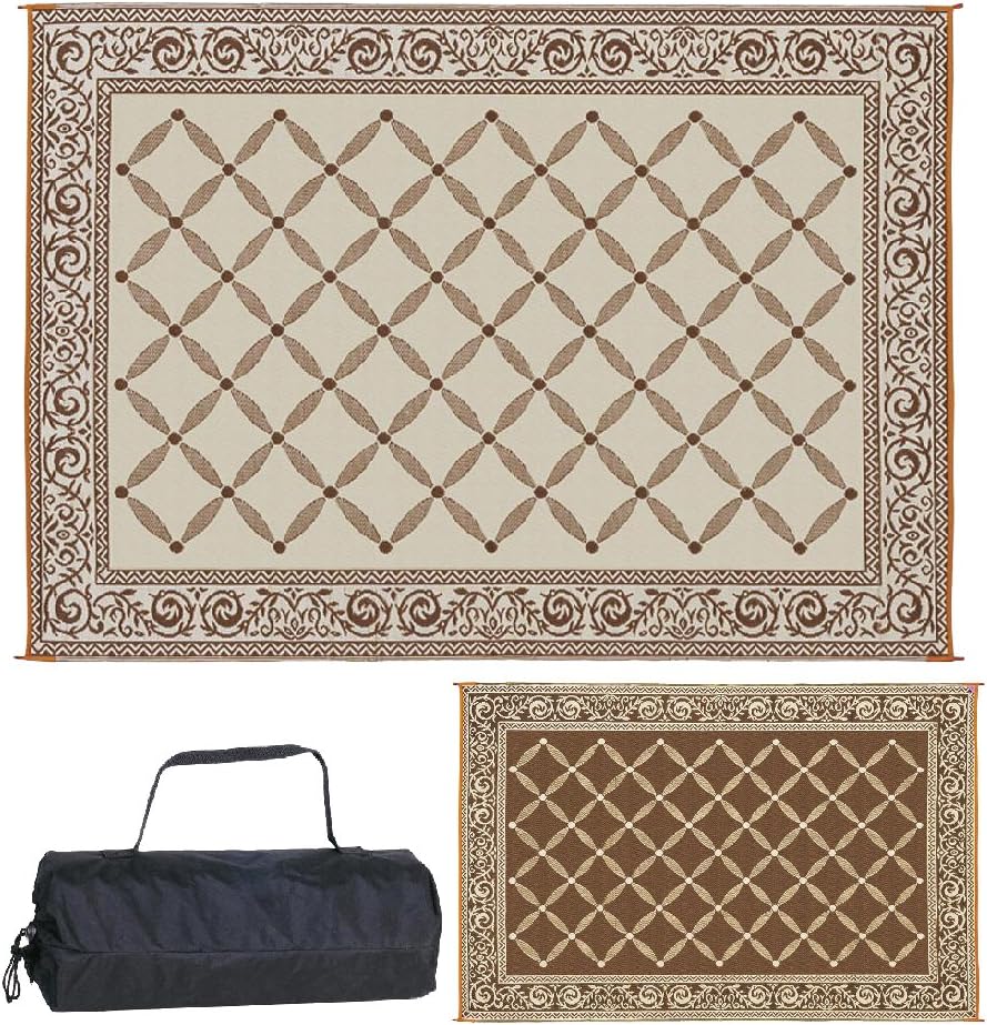 Stylish Camping 119127 9-feet by 12-feet Reversible Mat, Plastic Straw Rug, Large Floor Mat for Outdoors, RV, Patio, Backyard, Picnic, Beach, Camping (Brown/Beige)