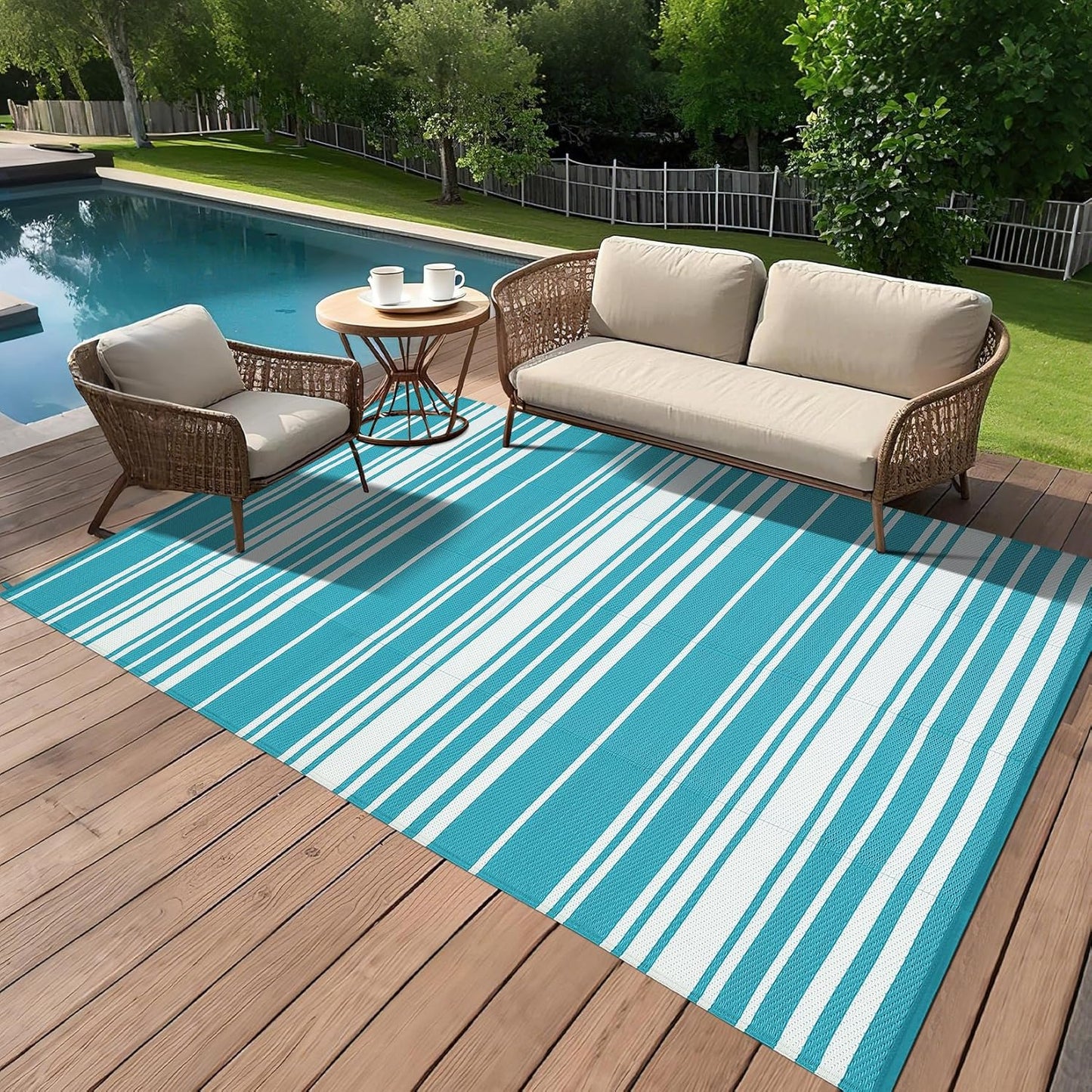 Garvee Outdoor Rug 10'x20' for Patios Clearance, Reversible Outdoor Plastic Straw Waterproof Camping Carpet, Large Area Rugs Patio Mats for Outside RV, Camper, Deck, Porch, Beach, Picnic (Black/Grey)