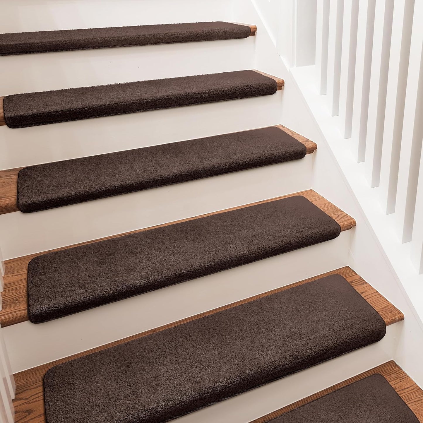 PURE ERA Carpet Stair Treads Ultra Plush 9.5" X 30"Soft Bullnose Indoor Stair Protectors Pet-Friendly Non-Slip Skid Resistant Tape Free Washable Reusable(14 Pieces, Cream Gray)
