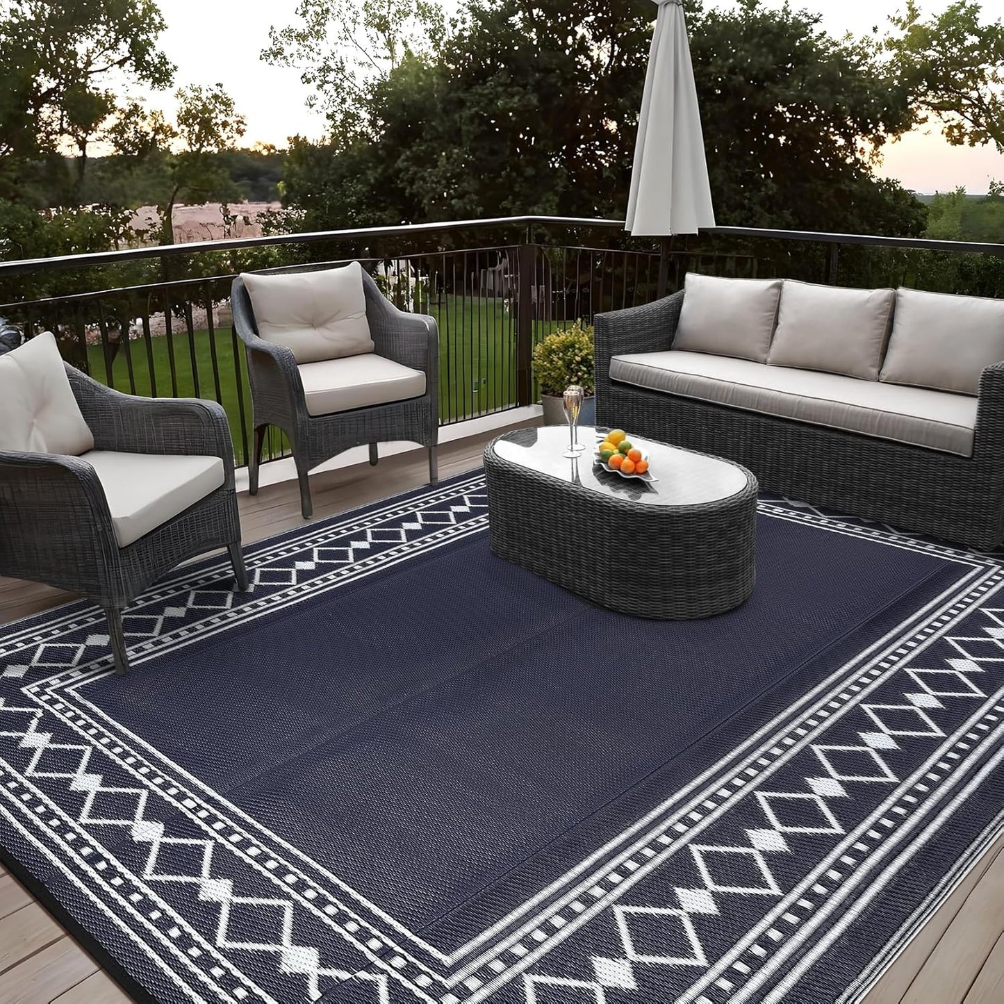 Garvee Outdoor Rug 10'x20' for Patios Clearance, Reversible Outdoor Plastic Straw Waterproof Camping Carpet, Large Area Rugs Patio Mats for Outside RV, Camper, Deck, Porch, Beach, Picnic (Black/Grey)