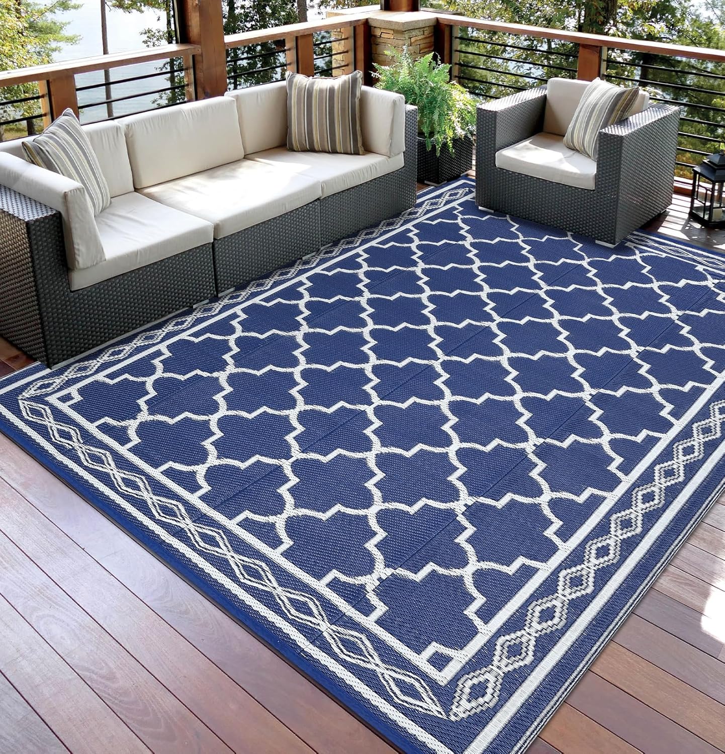 Garvee Outdoor Rug 10'x20' for Patios Clearance, Reversible Outdoor Plastic Straw Waterproof Camping Carpet, Large Area Rugs Patio Mats for Outside RV, Camper, Deck, Porch, Beach, Picnic (Black/Grey)