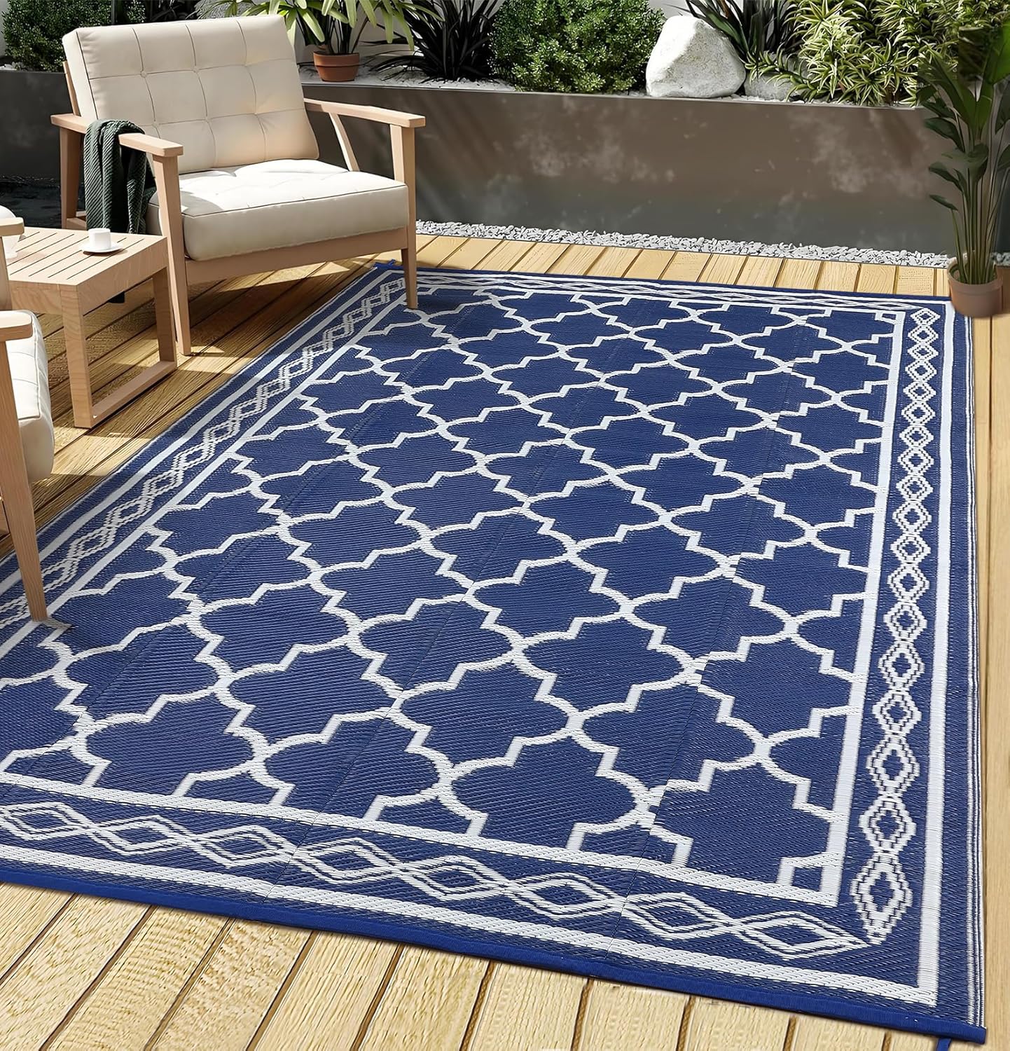 Garvee Outdoor Rug 10'x20' for Patios Clearance, Reversible Outdoor Plastic Straw Waterproof Camping Carpet, Large Area Rugs Patio Mats for Outside RV, Camper, Deck, Porch, Beach, Picnic (Black/Grey)