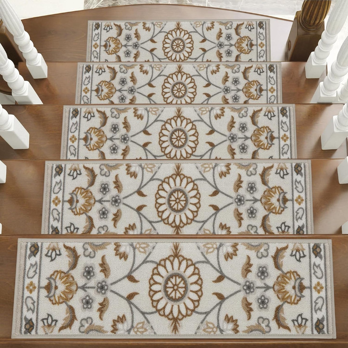 BEQHAUSE Stair Treads for Wooden Steps Non-Slip Machine Washable Carpet Stair Treads 8"X30" Soft Indoor Stair Rug Runner for Kids Elders and Pets, 100% Polyester, TPE Backing, 15pcs, Brown/Grey