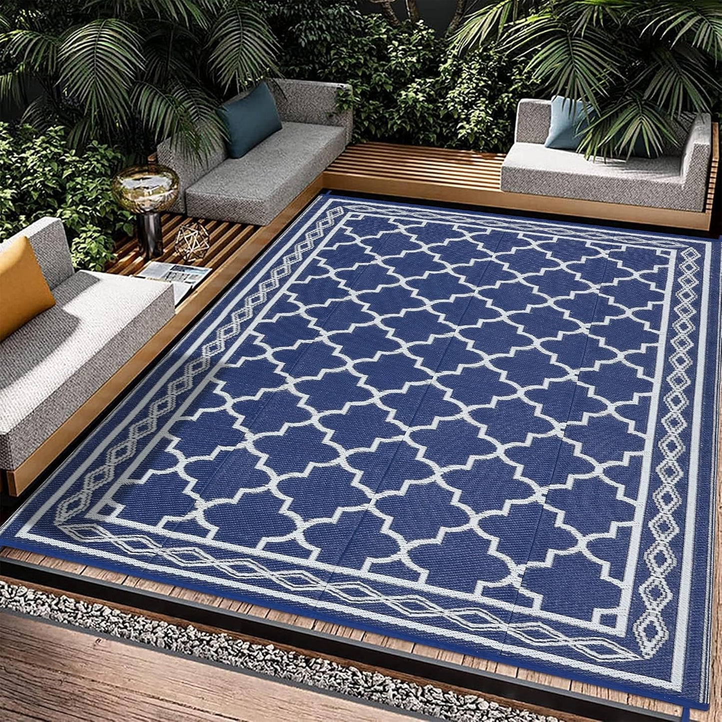 Garvee Outdoor Rug 10'x20' for Patios Clearance, Reversible Outdoor Plastic Straw Waterproof Camping Carpet, Large Area Rugs Patio Mats for Outside RV, Camper, Deck, Porch, Beach, Picnic (Black/Grey)