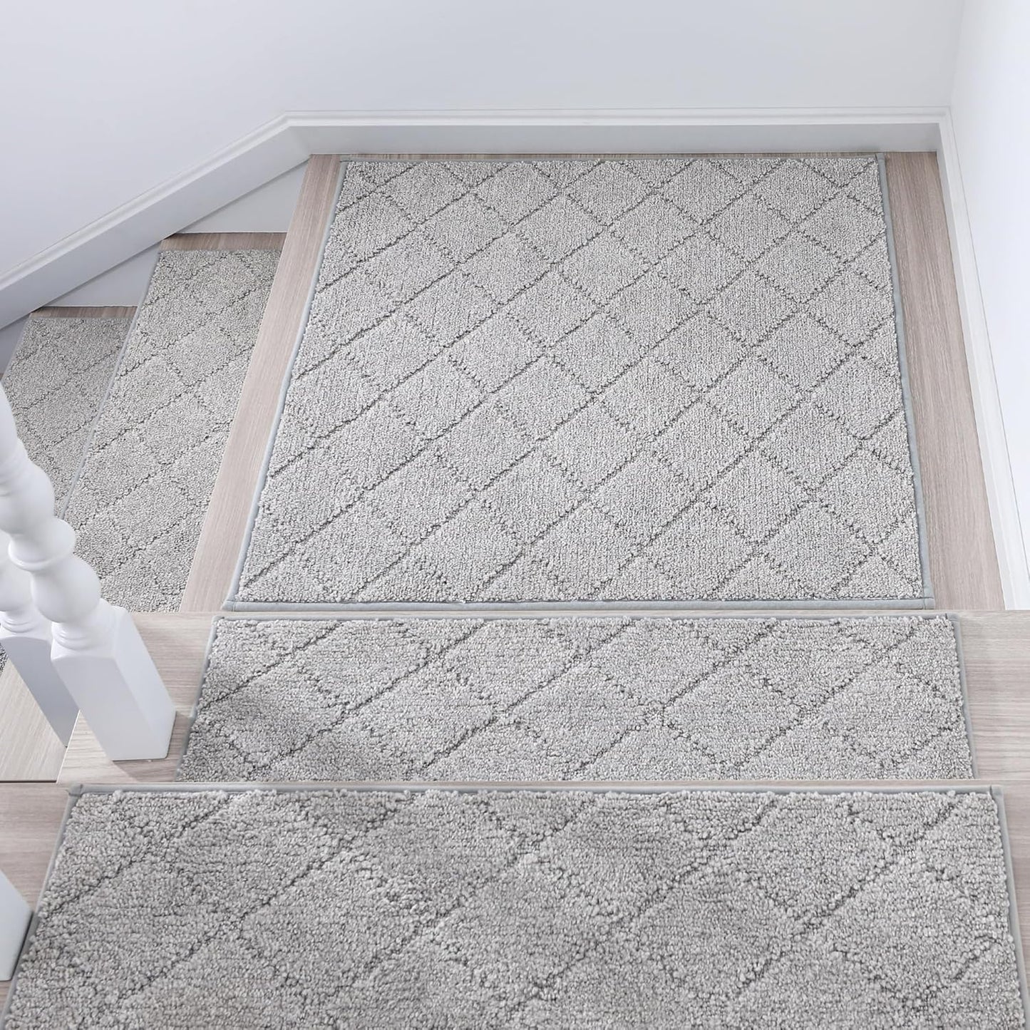 COSY HOMEER Edging Stair Treads Non-Slip Carpet Mat 28inX9in Indoor Stair Runners for Wooden Steps, Edging Stair Rugs for Kids and Dogs, 100% Polyester TPE Backing (15pc, Beige)