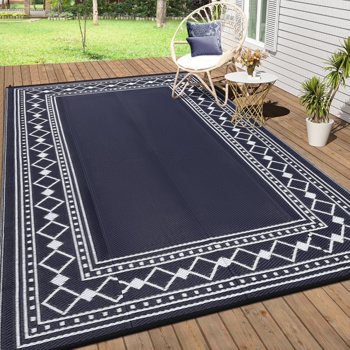 Garvee Outdoor Rug 10'x20' for Patios Clearance, Reversible Outdoor Plastic Straw Waterproof Camping Carpet, Large Area Rugs Patio Mats for Outside RV, Camper, Deck, Porch, Beach, Picnic (Black/Grey)