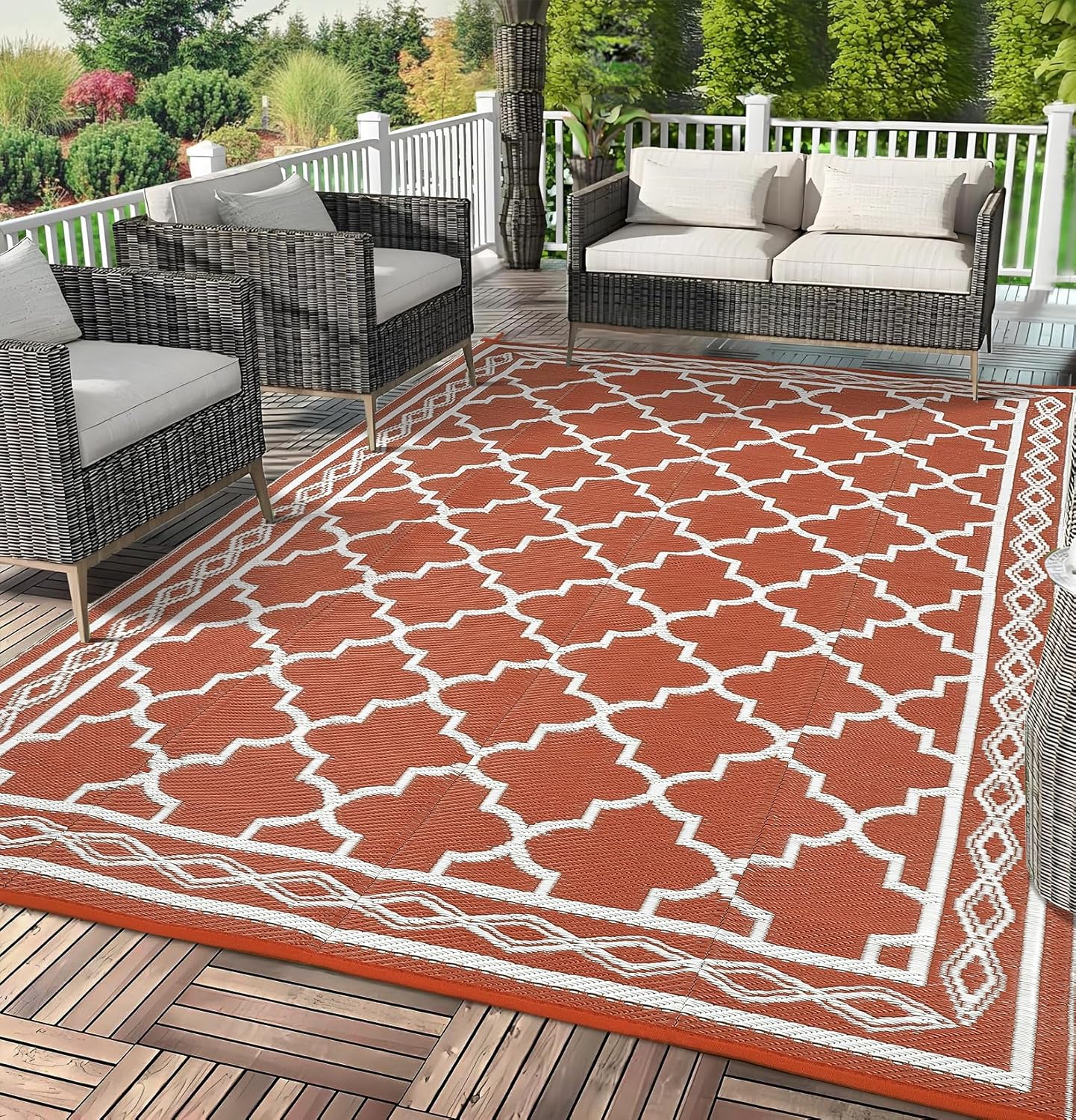 Garvee Outdoor Rug 10'x20' for Patios Clearance, Reversible Outdoor Plastic Straw Waterproof Camping Carpet, Large Area Rugs Patio Mats for Outside RV, Camper, Deck, Porch, Beach, Picnic (Black/Grey)