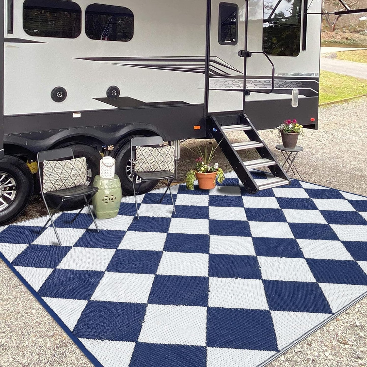 Garvee Outdoor Rug 10'x20' for Patios Clearance, Reversible Outdoor Plastic Straw Waterproof Camping Carpet, Large Area Rugs Patio Mats for Outside RV, Camper, Deck, Porch, Beach, Picnic (Black/Grey)